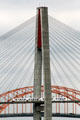 Pincer tower of SkyTrain transit bridge over Fraser River. New Westminster, BC
