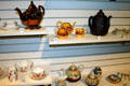 Teapots which arrived in province on sailing ships at New Brunswick Museum. Saint John, NB.