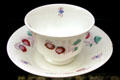 English strawberry pattern cup & saucer at Fort Beauséjour museum. NB.