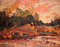 Abandoned Logs in Autumn painting on board by Tom Thomson at McMichael Gallery. Kleinburg, ON.