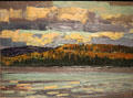 Canoe Lake painting on board by J.E.H. Macdonald at McMichael Gallery. Kleinburg, ON.