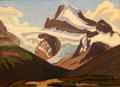 South End of Maligne Lake painting on board by Lawren Harris at McMichael Gallery. Kleinburg, ON.