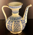Fritware ewer with underglaze painting of plant from Iran at Aga Khan Museum. Toronto, ON.