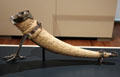 Ivory horn carved in Sicily with mounts from England showing rows of animals at Aga Khan Museum. Toronto, ON.