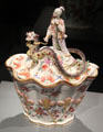 Porcelain pot & cover with figure of Chinese magician holding dragon by Du Paquier of Vienna, Austria at Gardiner Museum. Toronto, ON.