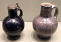 Malling jug in dark blue from Netherlands & purple jug from London at Gardiner Museum. Toronto, ON.