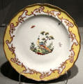 Porcelain dessert plate with bird by Chelsea of London at Gardiner Museum. Toronto, ON.
