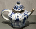Chinese porcelain teapot from Jingdezhen, China with silver mounts from Amsterdam at Gardiner Museum. Toronto, ON.