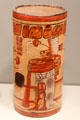 Maya Late Classic earthenware cylinder vessel painted with ballgame scene from Petén lowlands, Guatemala at Gardiner Museum. Toronto, ON.