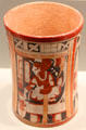 Maya Late Classic earthenware cylinder vessel with palace scene from Petén lowlands, Guatemala at Gardiner Museum. Toronto, ON.
