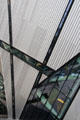 Detail of brushed, aluminum-cladding strips & glass of Chin Crystal addition to Royal Ontario Museum. Toronto, ON.