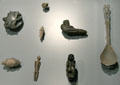 Native Iroquoian stone & bone carvings found in Ontario at Royal Ontario Museum. Toronto, ON.