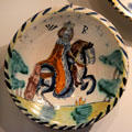 Tin-glazed earthenware charger showing King William III probably from Lambeth, England at Royal Ontario Museum. Toronto, ON