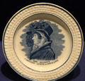 Pearlware earthenware plate with transfer-print of Her Majesty / Caroline Queen of England from England at Royal Ontario Museum. Toronto, ON.