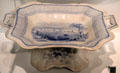 Stoneware compote with blue transfer-print showing city of Fredericton, NB by Podmore, Walker & Co of Tunstall, Staffordshire, England at Royal Ontario Museum. Toronto, ON.