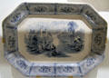 Earthenware platter with blue transfer-print showing Ontario lake scenery by Joseph Heath of Tunstall, Staffordshire, England at Royal Ontario Museum. Toronto, ON.