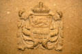 Provincial coat of arms carved on fireplace in Saskatchewan Legislative Library. Regina, SK.