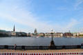 Famous view of promenade along Lake Alster in heart of Hamburg. Hamburg, Germany.
