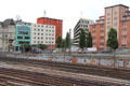 Buildings along main tracks from Hamburg Central Rail Station. Hamburg, Germany.