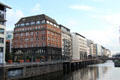 Buildings lining Herrengrabenfleet canal in old town. Hamburg, Germany.