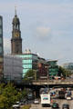St Michael's Church prominent on skyline modern city. Hamburg, Germany.
