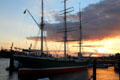 Rickmer Rickmers museum sailing ship at sunset. Hamburg, Germany.