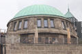 Detail of carvings on domed building at St Pauli Pier. Hamburg, Germany.