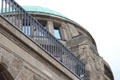 Detail of carvings on domed building at St Pauli Pier. Hamburg, Germany.