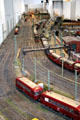 Trains running on extensive track system on model railway at Hamburg History Museum. Hamburg, Germany.