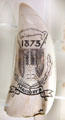 Scrimshaw carving with coat-of-arms of Hamburg at International Maritime Museum. Hamburg, Germany.
