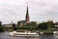 Dreikönig Lutheran Church as seen from opposite side of Main River. Frankfurt am Main, Germany.