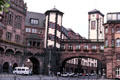 Kleiner Cohn & Langer Franz towers , built as part of city hall expansion, with Bridge of Sighs. Frankfurt am Main, Germany.