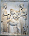 Medea & Daughter of Pelias marble relief sculpture from Rome at Altes Museum. Berlin, Germany.