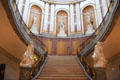 Staircase displaying statues of Prussian kings at Bode Museum. Berlin, Germany.