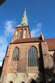 Gothic revival brick facade of St Nicholas' Church. Berlin, Germany.