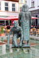 Fischerbrunnen Fischmarkt fountain statues. Greifswald, Germany.
