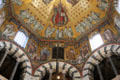 Mosaics above gallery and on dome of Palatine Chapel at Aachen Cathedral. Aachen, Germany.