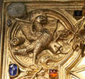 Eagle, symbol of Evangelist John, on cover of Imperial Gospel Book at New Aachen City Museum. Aachen, Germany.