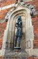 Modern sculpture in niche outside St Annes Museum. Lübeck, Germany.
