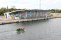 Warnemünde Cruise Ship Center on Warnow river. Rostock, Germany.