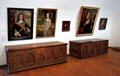 Baroque portraits of Gottorf Dukes over chests at Schleswig Holstein State Museum. Schleswig, Germany.
