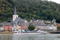 St Goar & sightseeing boat on the Rhine River. St. Goar, Germany.