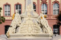 Base of St George's Fountain representing Four Seasons on Kornmarkt. Trier, Germany.