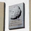Bas-relief profile of Karl Marx on the house of his birth in 1818. Trier, Germany.