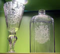 German & Bohemian glass engraved with armorial crests at Trier Archaeological Museum. Trier, Germany.