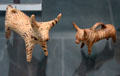 Cyprian terracotta molded pouring vessels in shape of bulls from Cyprus at Antikensammlungen. Munich, Germany.