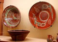 Painted redware ceramic bowls from middle Franconia at Bavarian National Museum. Munich, Germany.