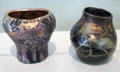 Lava vases of iridescent colors over cobalt blue glass by Tiffany Studios of New York at Bavarian National Museum. Munich, Germany.