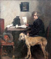Portrait of Painter Johann Ernst Sattler with Dog by Wilhelm Leibl at Neue Pinakothek. Munich, Germany.