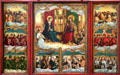 All Saints Altarpiece painting by Hans Burgkmair Elder of Augsburg depicting Mary as Queen of Heaven beside Christ, Ruler of World in Municipal Art Gallery at Schaezler Palace. Augsburg, Germany.